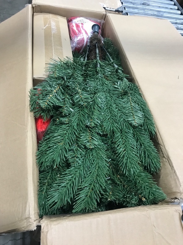 Photo 1 of 5ft Flocked Christmas Tree Holiday Christmas Pine Tree Flocked Hinged Artificial Xmas Tree with 100 Balls, Tree Skirts, Flocked Tree with 542 Branch Tips, Metal Hinges & Base 5ft Flocked