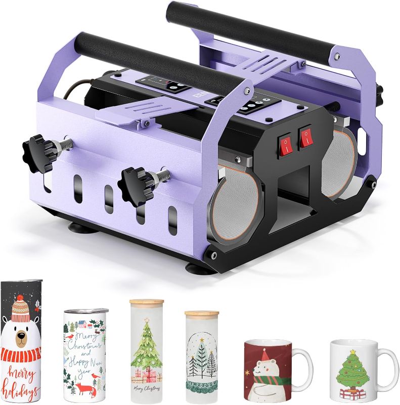 Photo 1 of Tumbler Mug Heat Press Machine 30oz 20oz 16oz Sublimation Straight Blank Skinny Tumbler Glass Jar Can - DIY Heat Transfer Vinyl with Temp&Timer Setting for 11-16oz Coffee/Ceramic Mugs - Purple