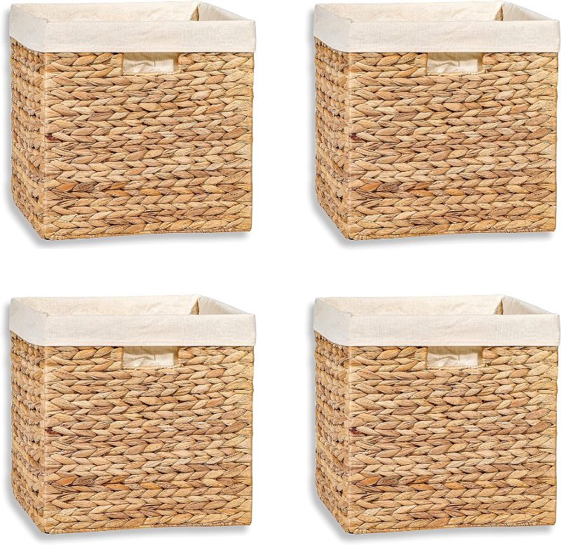 Photo 1 of 12" Foldable Hyacinth Storage Basket with Iron Wire Frame and Removable Liner By Trademark Innovations (Set of 4)
