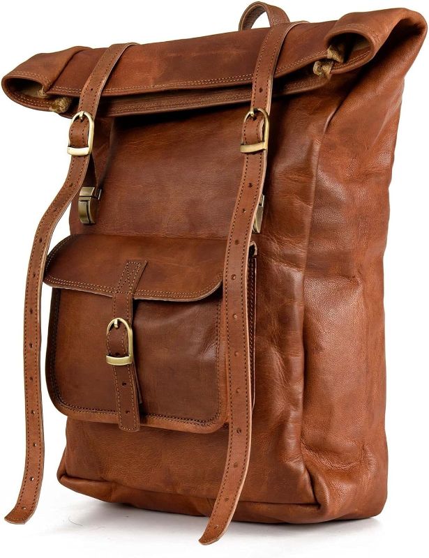 Photo 1 of BERLINER BAGS Vintage Leather Backpack Leeds, Large Waterproof Bookbag for Men and Women - Brown (Brown M)
