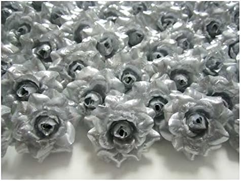 Photo 1 of 24 Silk Silver Roses Flower Head - 1.75" - Artificial Flowers Heads Fabric Floral Supplies Wholesale Lot for Wedding Flowers Accessories Make Bridal Hair Clips Headbands Dress
