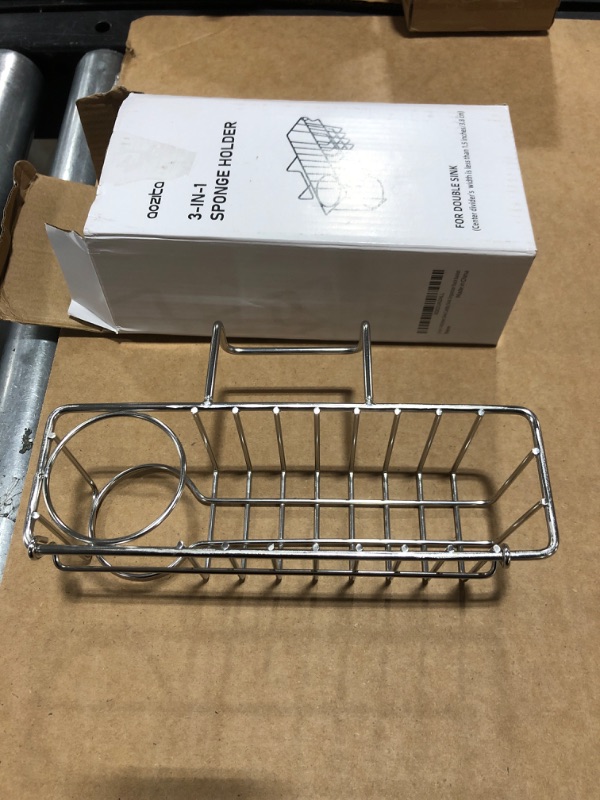 Photo 1 of 3-in-1 Sponge Holder for Kitchen Sink, Movable Sponge Holder + Brush Holder + Dish Cloth Hanger, Hanging Sink Caddy, Small in Sink Organizer Accessories Rack Basket, 304 Stainless Steel, Never Rust