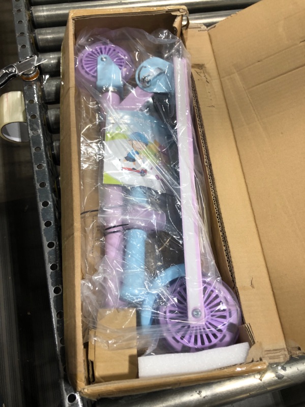 Photo 2 of BELEEV V2 Scooters for Kids with Light-Up Wheels & Stem & Deck, 2 Wheel Folding Scooter for Girls Boys, 3 Adjustable Height, Non-Slip Pattern Deck, Lightweight Kick Scooter for Children Ages 3-12 Purple