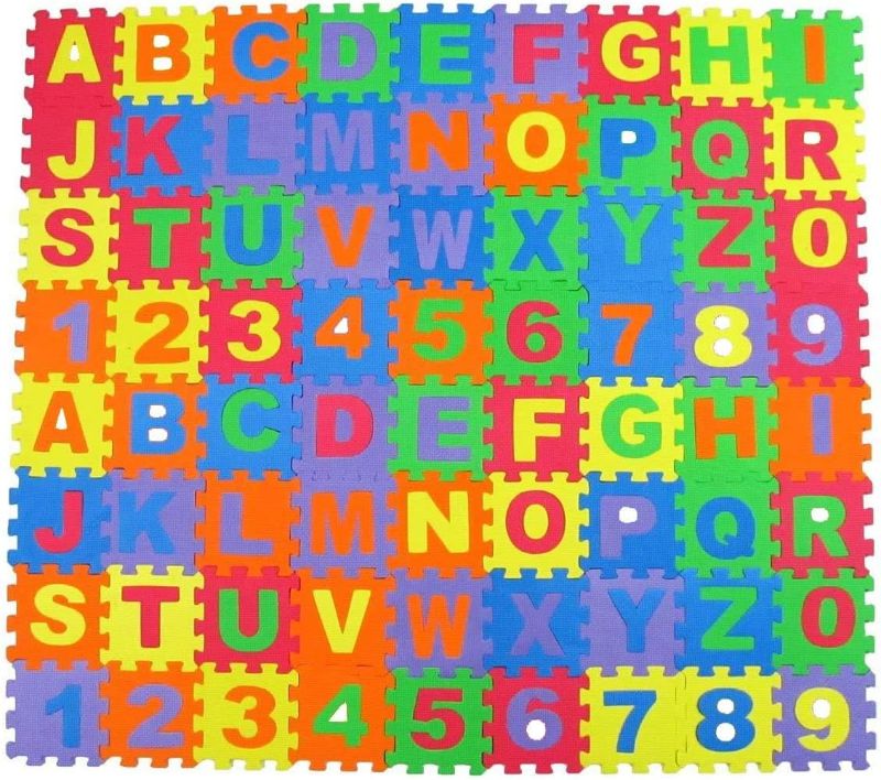 Photo 1 of Alphabet Letters and Numbers Foam Puzzle Square Floor Mat, 6x6-Inches, 72-Pieces
