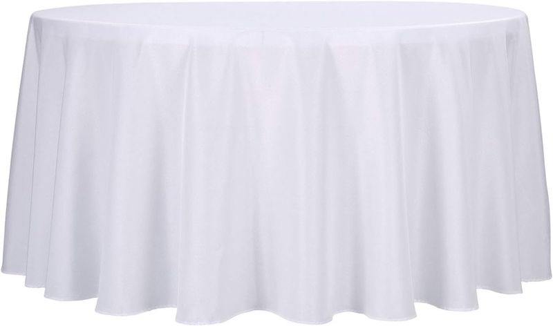 Photo 1 of 12pack 120 Inch White Round Tablecloth in Polyester Fabric for Wedding/Banquet/Restaurant/Parties