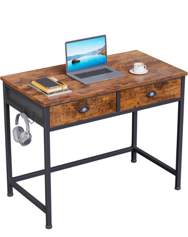 Photo 1 of Furologee Computer Desk with 2 Fabric Drawers, Small Home Office Writing Desk