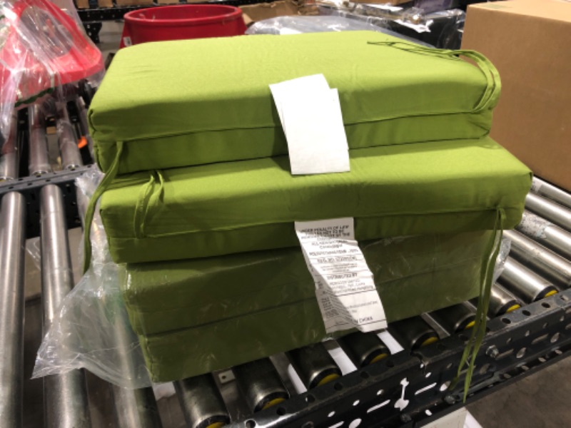 Photo 2 of  Outdoor Chair Cushions for Patio Furniture - Patio Chair Cushions Set of 4 - Waterproof Square Corner Outdoor Seat Cushions 18.5"X16"X3", Grass Green

