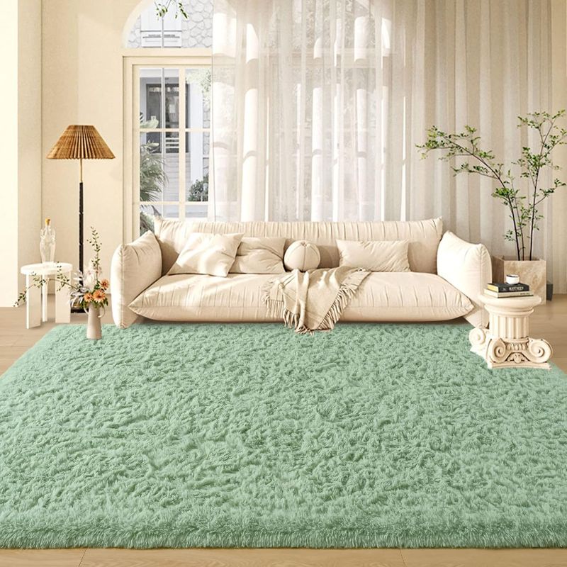 Photo 1 of Zedrew Rug Carpets Sage-Green Area Rugs Fluffy Carpets, 4x6 Feet Indoor Plush Rug for Bedroom Living Room, Anti-Skid Rectangular Modern Rug for Kids Girls Nursery Room, Shaggy Rug for Home Decor
