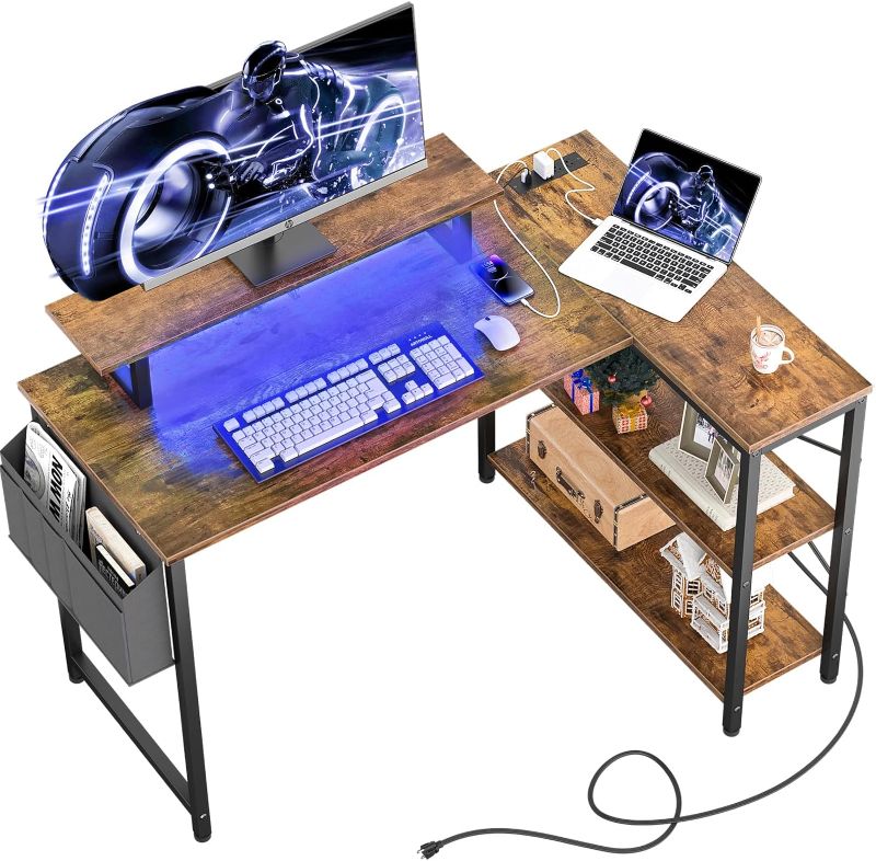 Photo 1 of Homieasy L Shaped Computer Desk with LED Strip & Power Strip, 47 Inch Corner Desk