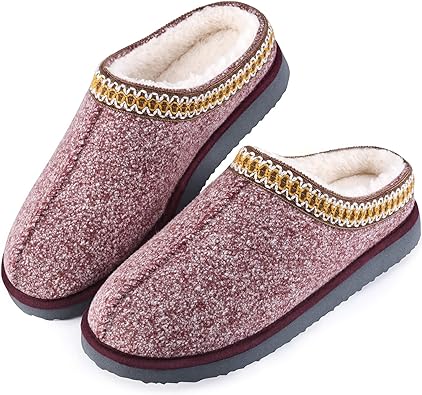 Photo 1 of House Bedroom Slippers for Women Indoor and Outdoor with Fuzzy Lining Memory Foam?Wine Red B,11/12?
