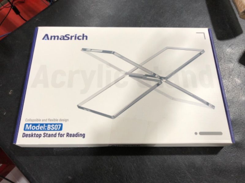 Photo 1 of Amasrich Acrylic Book Stand for Reading-Clear Display Magazine Holder-Hands Free-X Shape-Textbook Cookbook Document Recipe Page Holder for Desk-Large Wide for Kitchen Counter BS07