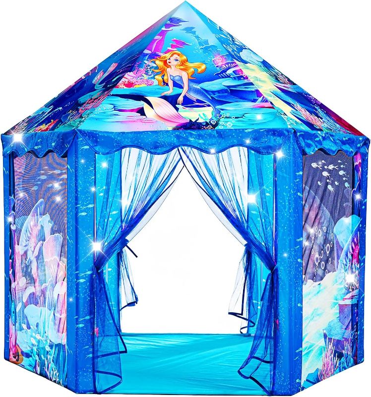 Photo 1 of Christmas Kids Gifts for Girls,Princess Tent Toys-for-Girls,Large Mermaid Playhouse Kids-Toys for 2 3 4 5 6 7 8 9 10 Year Old Girls,Toddler Girl Toys Castle Play Tent for Kids Indoor Outdoor Games
