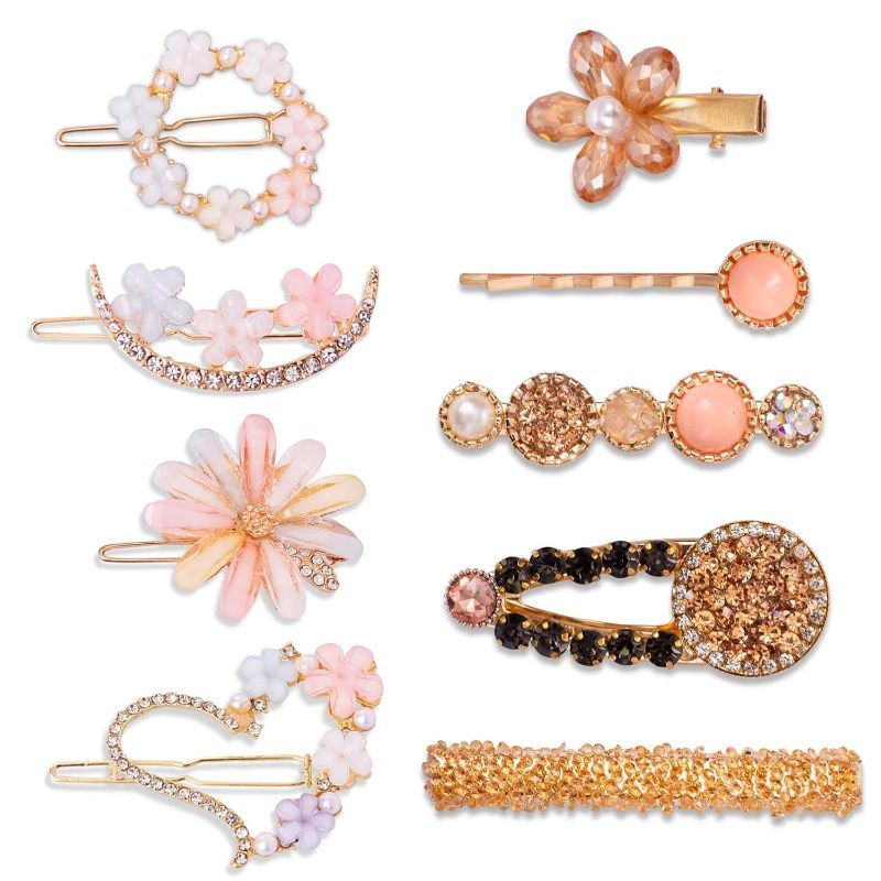 Photo 1 of BREENHILL 9 Pcs Decorative Hair Clips Hair Pins for Women Girl, Hair Accessories (Flower+Brown)
