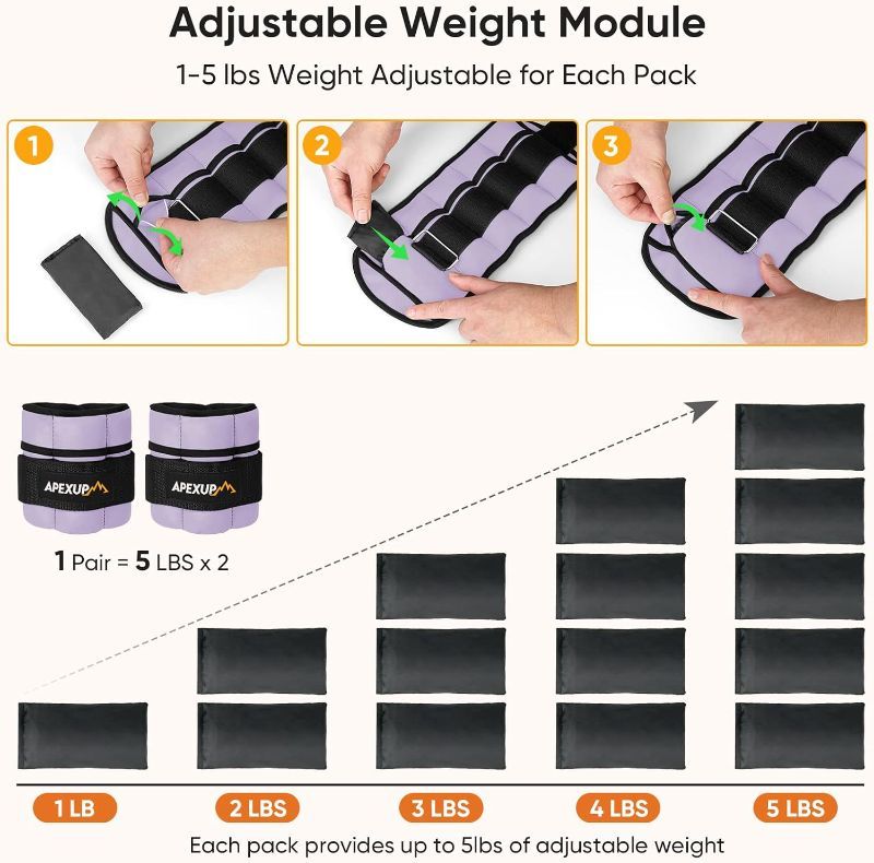 Photo 1 of  10lbs/Pair Adjustable Ankle Weights for Women and Men, Modularized Leg Weight Straps for Yoga, Walking, Running, Aerobics, Gym