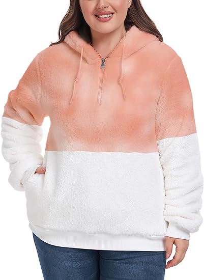 Photo 1 of Inno Plus Size Womens Fashion Sherpa Coral Fleece Hoodies,Soft Fuzzy Jacket Outwear Coat,Warm Sweatshirt with Pockets SIZE 2X 