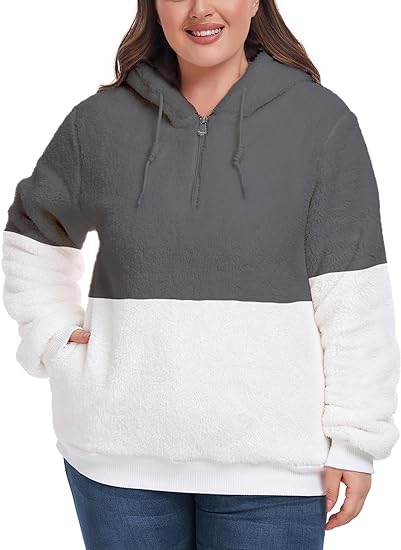 Photo 1 of Inno Plus Size Womens Fashion Sherpa Coral Fleece Hoodies,Soft Fuzzy Jacket Outwear Coat,Warm Sweatshirt with Pockets SIZE 2X