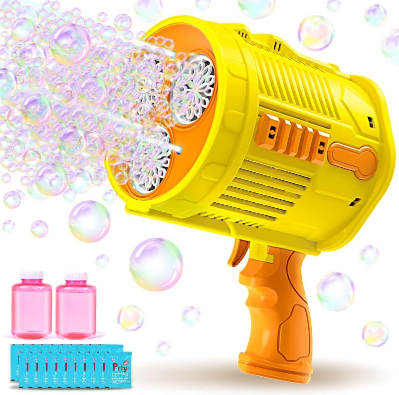 Photo 1 of FEREDO KIDS Automatic Bubble Gun Machine - Colorful Bubble Machine with LED Lights Included 20 Packs Bubble Solution Outdoor Gift for Kid Adults Birthday Wedding Holiday Party (Yellow&Orange)
