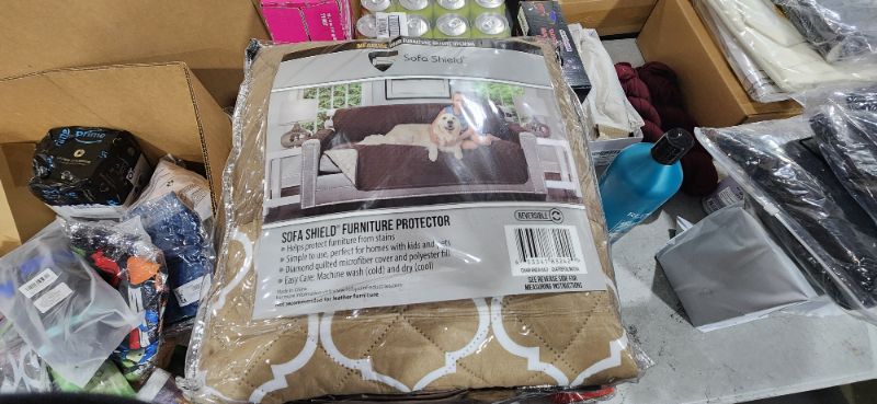 Photo 1 of Sofa Shield Patented Chair Slipcover, Reversible Tear Resistant Soft Quilted Microfiber, 48” Seat Width, Durable Furniture Stain Protector with Straps, Washable Cover for Dogs, Kids, Quatrefoil Mocha Large Chair Quatrefoil/Mocha