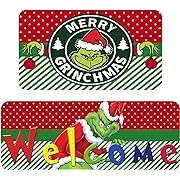Photo 1 of 2 PCS Grinch Doormat, Kitchen Mats, Grinch St Patricks Day Decorations, Suitable for Indoor and Outdoor,Non-Slip, Washable, Stain and Fade Resistant?Red?
