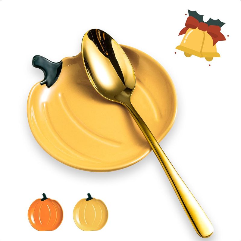 Photo 1 of YHOSSEUN Ceramic Spoon Rest, Christmas Spoon Rest for Stove Top, Kitchen Spoon Holder Cute Utensil Rest for Xmas Thanksgiving Kitchen Decor, Pumpkin Yellow
