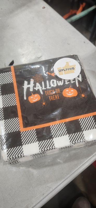 Photo 1 of DYLIVeS Halloween Party Napkins, Halloween Buffalo Plaid Pumpkin and Bats Disposable Paper Napkins, Halloween Party Supplies for Luncheon Dessert Cocktail Halloween Party Decorations, 50 Pcs, 3 -ply plaid and pumkin