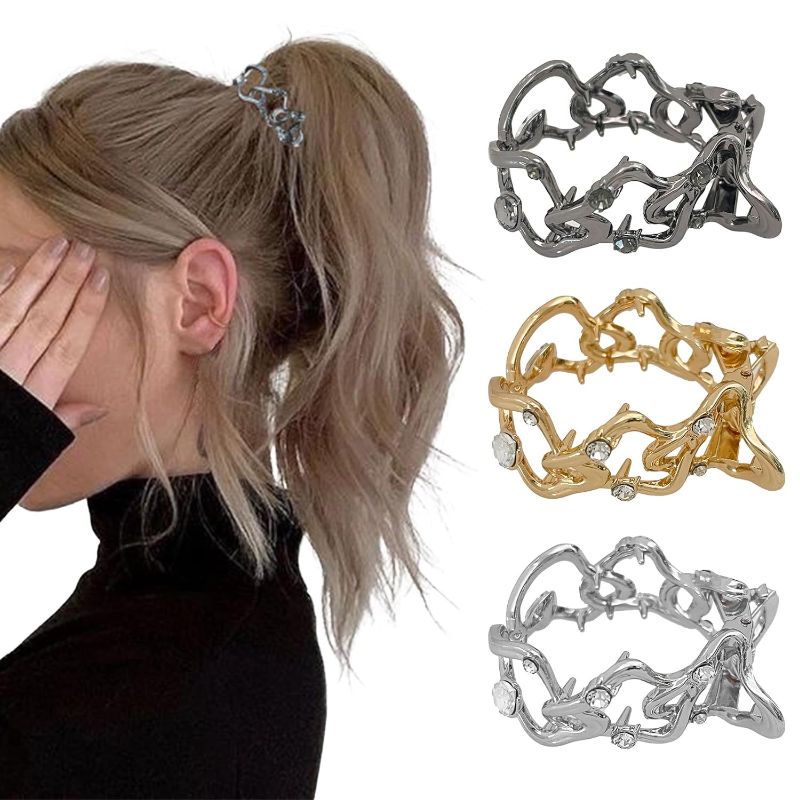 Photo 2 of FRDTLUTHW Hair Clips Small Hair Claw Clips, 1.7Inch Rhinestone Small Claw Clips for High Ponytail, Metal Hair Clips for Thick Long Hair(3 Colors, Pack of 3)
