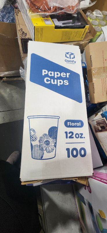 Photo 1 of 100 pcs 12 oz. floral paper cups