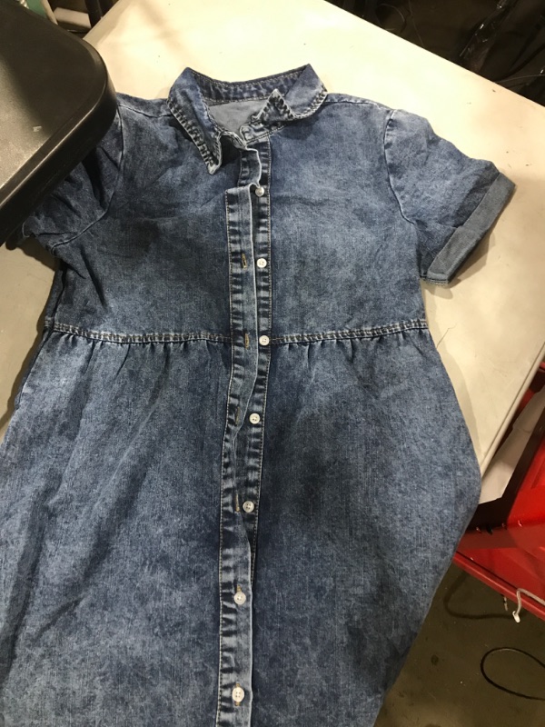 Photo 1 of  SIZE S Denim Dress for Women Babydoll Tiered Short Sleeve Knee Length Button Down Jean Shirt Dresses