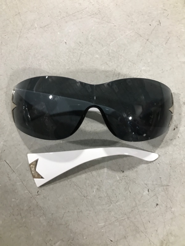 Photo 1 of  Wrap Around Shield Star Jewel Retro 90s Sunglasses Black Silver