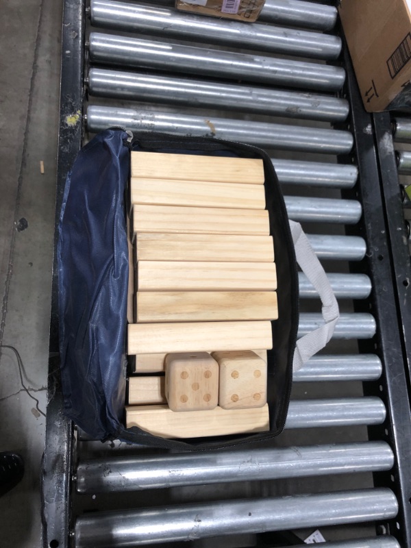 Photo 1 of Megwoz Giant Tumble Tower, Stacking Backyard Game Stacking from 2Ft to Over 4.2Ft with 2 Dices|Scoreboard| Carrying Bag, Wooden Block Indoor Outdoor Game Set for Adult Family- 56 Pieces