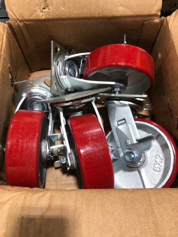 Photo 3 of 6" X 2" Swivel Casters Heavy Duty Polyurethane Wheel on Steel Hub with Top Lock Brake 1250lb Ea (4) Tool Box Casters - 5,000 lbs Capacity Set of 4