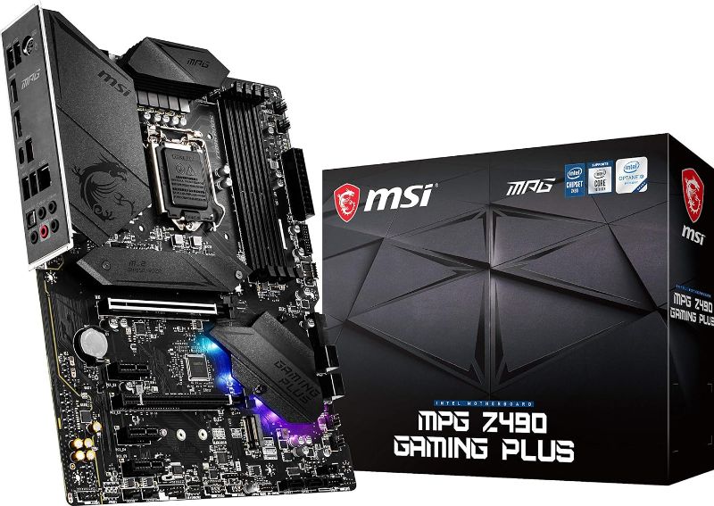 Photo 1 of MSI MPG Z490 Gaming Plus Gaming Motherboard (ATX, 10th Gen Intel Core, LGA 1200 Socket, DDR4, CF, Dual M.2 Slots, USB 3.2 Gen 2, 2.5G LAN, DP/HDMI, Mystic Light RGB)
