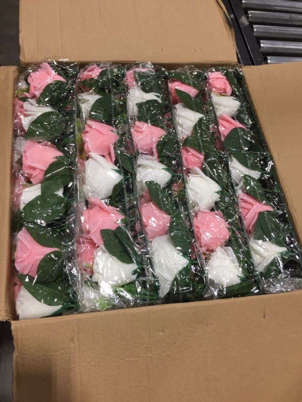 Photo 1 of BLOSMON Wedding Dining Table Flower Centerpiece Arch Silk Rose Floral Arrangement 10 Pcs Table Runner Decorations Artificial Rose Floral Centerpiece for Room Reception Table Decor, White&Pink White&pink 10