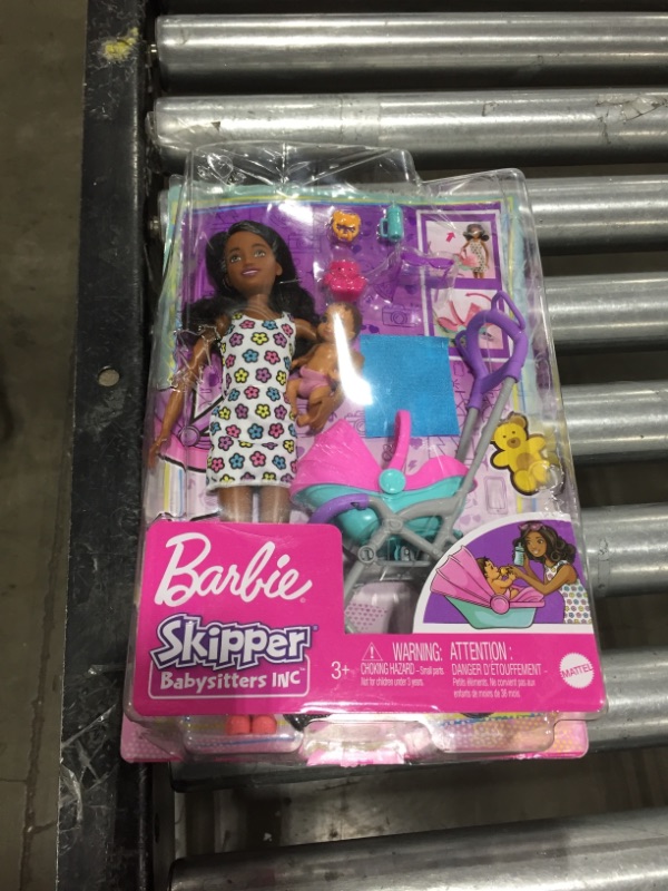 Photo 1 of Barbie Skipper Babysitters Inc. Playset with Babysitter Doll (Curly Brunette Hair), Stroller, Baby Doll & 5 Accessories, Toy for 3 Year Olds & Up AA Skipper