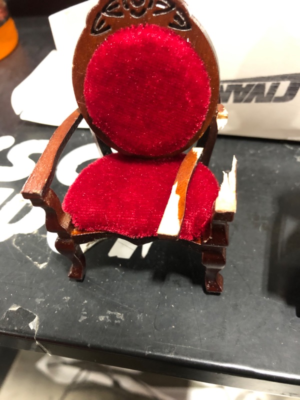 Photo 3 of 2 Pieces Miniature Dollhouse Chair 1:12 Miniature Victorian Furniture Dollhouse Chair Wooden Carved Single Sofa Chairs Vintage Armchairs for Christmas Dolls Bed Kitchen Room Decoration (Red)