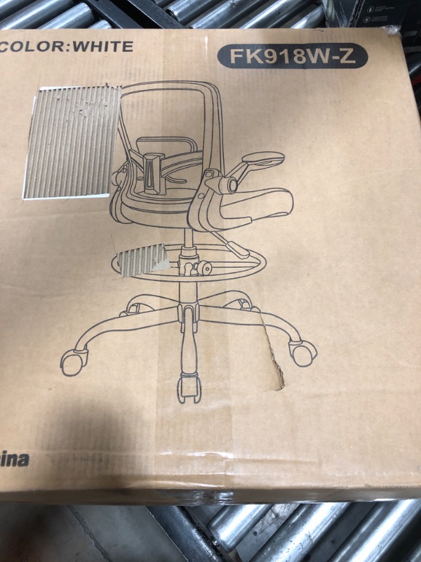 Photo 1 of FLEX Drafting Chair Ergonomic Tall Office Chair, Breathable Mesh Chair with Adjustable Footrest Ring Lumbar Support Flip-up Armrests, High Back Executive Comfy Task Computer Chair for Home Office With Foot Ring White