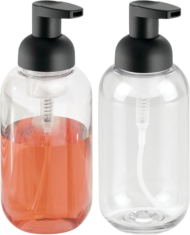 Photo 1 of Round Plastic Refillable Foaming Soap Dispenser Pump Bottle for Kitchen Countertop and Sink - Vintage-Inspired, Compact Container Design - Twain Collection - 2 Pack - Clear/Matte Black
