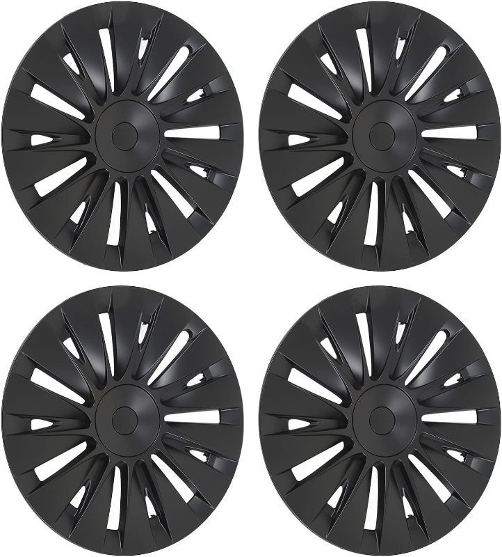 Photo 1 of 4PCS Matte Black 19in Wheel Hub Caps,Sporty Rim Cover Replacement for Model Y 2020-2023
