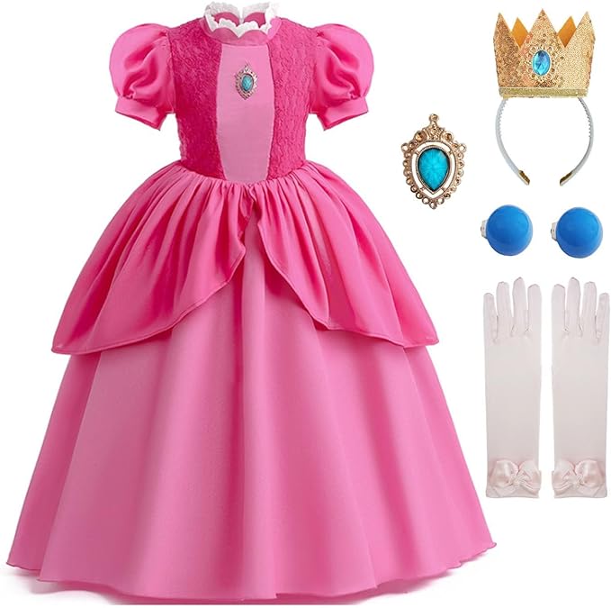 Photo 1 of 8-9yrs LZOMOGYSD Princess Peach Costume Dress for Girls- Princess Peach Costumes Outfit Halloween Party Dress
