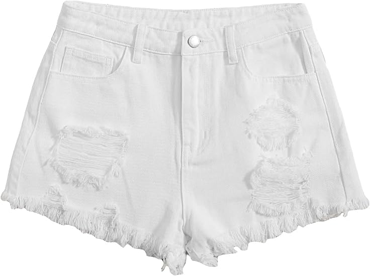 Photo 1 of 25W Floerns Girls Ripped Raw Trim Shorts High Waist Straight Leg Denim Shorts
