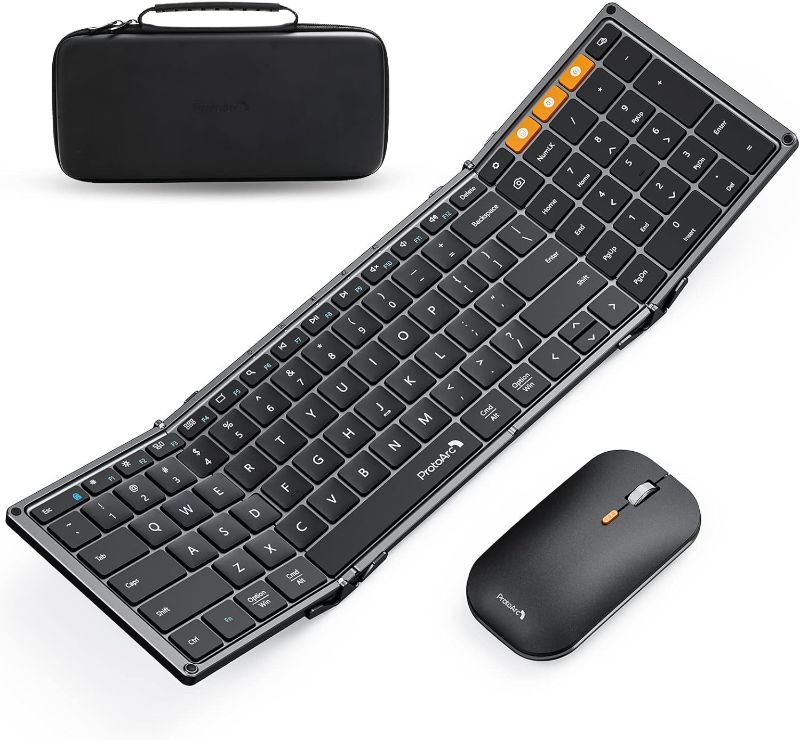 Photo 1 of Foldable Keyboard and Mouse, ProtoArc XKM01 Folding Bluetooth Keyboard Mouse Combo for Business and Travel, 2.4G+Dual Bluetooth, USB-C Rechargeable, Full-Size Portable Keyboard for Laptop iPad Tablet
