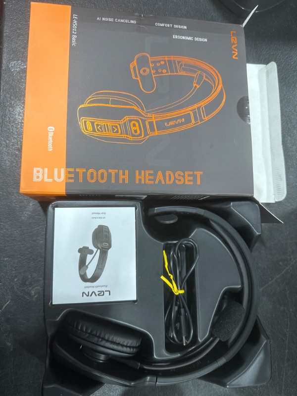 Photo 2 of LEVN Bluetooth Headset with Microphone, Trucker Bluetooth Headset with AI Noise Cancelling & Mute Button, Wireless On-Ear Headphones 60 Hrs Working Time, for Trucker Home Office Remote Work Zoom LE-HS012