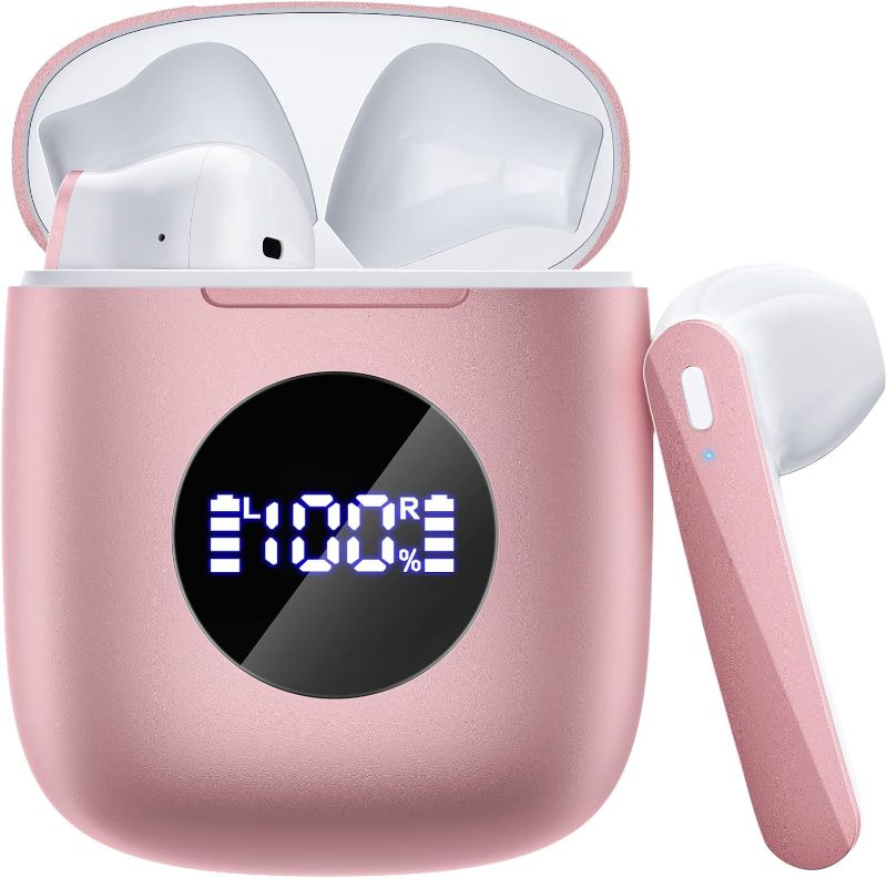 Photo 1 of Bluetooth Headphones V5.3 Wireless Earbuds Ear buds with 50Hrs Battery Life Deep Bass Earphones with Wireless Charging Case & LED Power Display Waterproof Microphone Headset for TV Tablet Phone Pink
