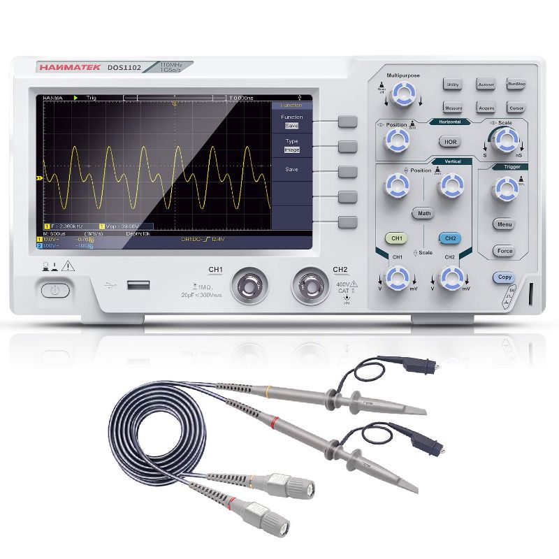 Photo 1 of HANMATEK 110mhz Bandwidth DOS1102 Digital Oscilloscope with 2 Channels and Screen 7 inch / 18 cm, TFT-LCD Display, Portable Professional Oscilloscope Kit with 500 MS/s *2 Sampling Rate
