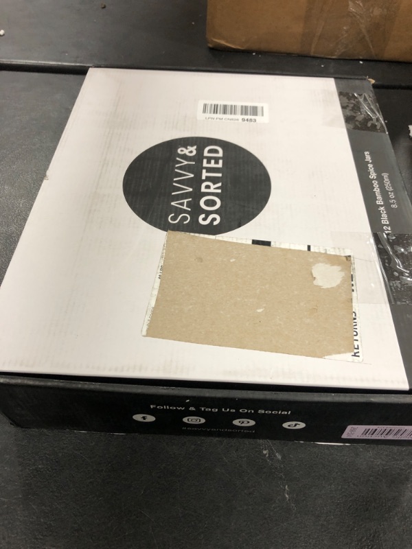 Photo 1 of SAVVY & SORTED 12 Black Bamboo Spice Jars | Large Spice Jars with Bamboo Lids | Seasoning Containers Glass Jars with Airtight Lids | Spice Jars Black Lids Bamboo Containers Kitchen Herb Pantry Jars Black Bamboo 12pk