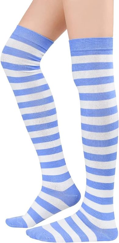 Photo 1 of Century Star Thigh High Socks Athletic Striped Stockings for Women Long Tube Stocking Over Knee Plus Size Sports Socks One Size 01 Red White