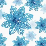 Photo 1 of 24 Pieces Glitter Poinsettia Christmas Tree Ornament Christmas Flowers Decor Ornament, 3/4/6 Inches (Lake Blue)