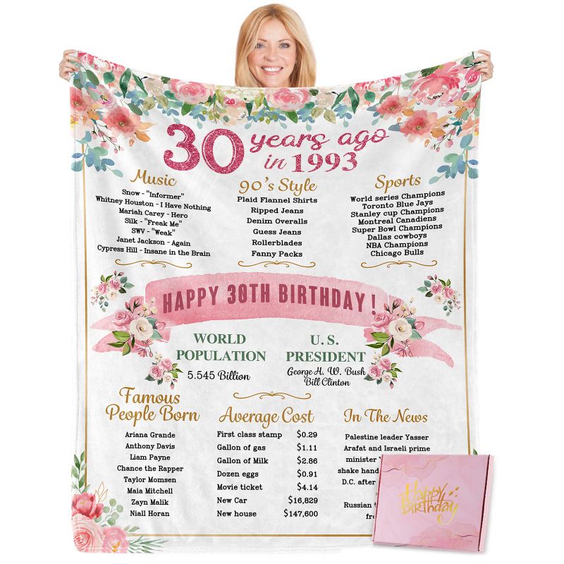 Photo 1 of 30 Birthday Gifts for Women with Gifts Box, Back in 1993 Birthday Decorations Blanket, Gifts  M 