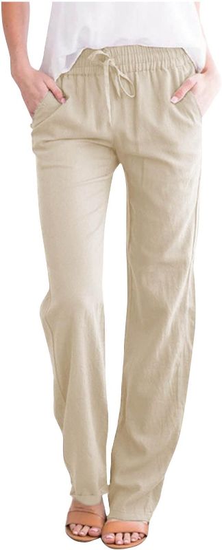 Photo 1 of ZDRZK High Waisted Pants for Women High Waisted Drawstring Straight Leg Linen Pant Casual Loose Comfy Trousers with Pockets
