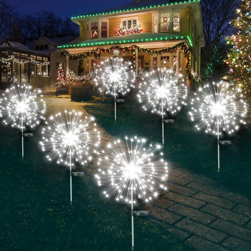 Photo 1 of 6-Pack Christmas Solar Garden Lights, 540 LED Solar Firework Lights Upgraded Solar Christmas Lights Outdoor Waterproof with 2 Lighting Modes for Garden, Patio, Yard, Christmas Decorations (Cool White)
